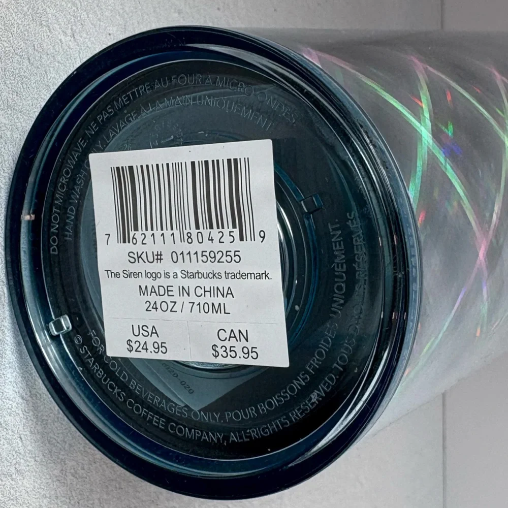 Starbucks Holographic Silver Tumbler with Blue Straw